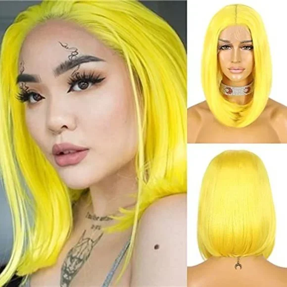 Bob Yellow Straight HD Lace Front Wigs